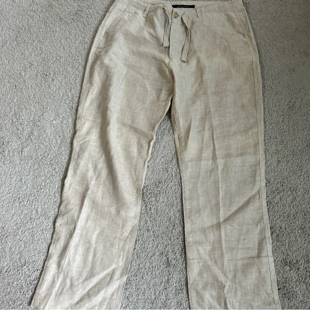 Sean John Light Tan Linen Drawstring Chinos inseam 34